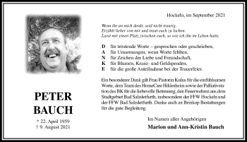 Traueranzeige von Peter Bauch von Hildesheimer Allgemeine Zeitung