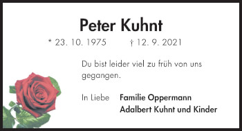 Traueranzeige von Peter Kuhnt von Hildesheimer Allgemeine Zeitung