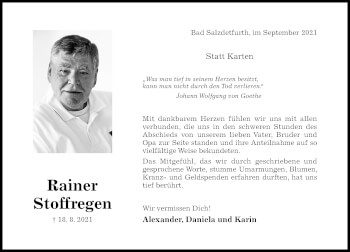 Traueranzeige von Rainer Stoffregen von Hildesheimer Allgemeine Zeitung