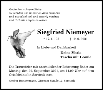 Traueranzeige von Siegfried Niemeyer von Hildesheimer Allgemeine Zeitung