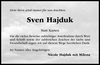 Traueranzeige von Sven Hajduk von Hildesheimer Allgemeine Zeitung