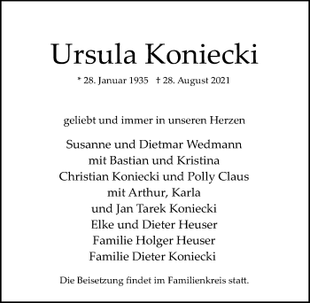 Traueranzeige von Ursula Koniecki von Hildesheimer Allgemeine Zeitung
