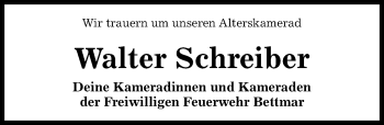 Traueranzeige von Walter Schreiber von Hildesheimer Allgemeine Zeitung