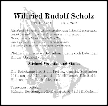 Traueranzeige von Wilfried Rudolf Scholz von Hildesheimer Allgemeine Zeitung