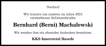 Traueranzeige von Bernhard Machalewski von Hildesheimer Allgemeine Zeitung