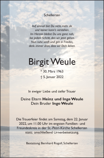 Traueranzeige von Birgit Weule von Hildesheimer Allgemeine Zeitung