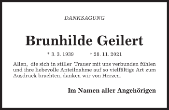 Traueranzeige von Brunhilde Geilert von Hildesheimer Allgemeine Zeitung