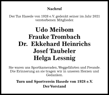 Traueranzeige von Frauke Trombach von Hildesheimer Allgemeine Zeitung