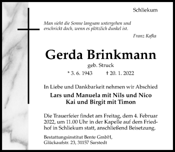 Traueranzeige von Gerda Brinkmann von Hildesheimer Allgemeine Zeitung