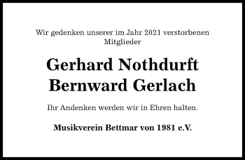 Traueranzeige von Gerhard Nothdurft von Hildesheimer Allgemeine Zeitung