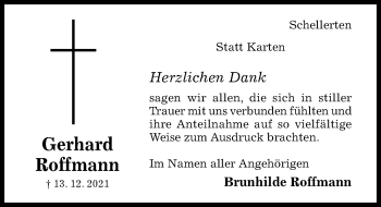 Traueranzeige von Gerhard Roffmann von Hildesheimer Allgemeine Zeitung