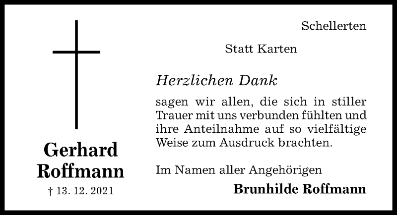  Traueranzeige für Gerhard Roffmann vom 08.01.2022 aus Hildesheimer Allgemeine Zeitung