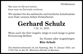 Traueranzeige von Gerhard Schulz von Hildesheimer Allgemeine Zeitung