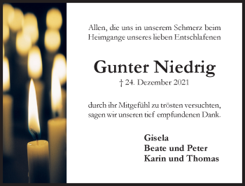 Traueranzeige von Gunter Niedrig von Hildesheimer Allgemeine Zeitung