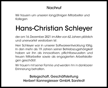Traueranzeige von Hans-Christian Schleyer von Hildesheimer Allgemeine Zeitung