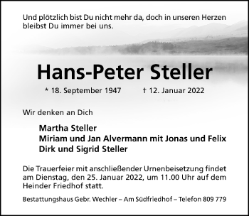 Traueranzeige von Hans-Peter Steller von Hildesheimer Allgemeine Zeitung