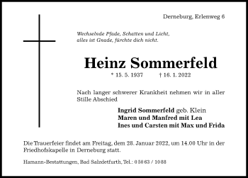 Traueranzeige von Heinz Sommerfeld von Hildesheimer Allgemeine Zeitung