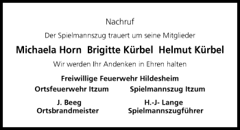 Traueranzeige von Helmut Kürbel von Hildesheimer Allgemeine Zeitung