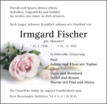 Traueranzeige von Irmgard Fischer von Hildesheimer Allgemeine Zeitung