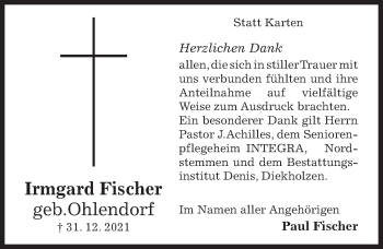 Traueranzeige von Irmgard Fischer von Hildesheimer Allgemeine Zeitung