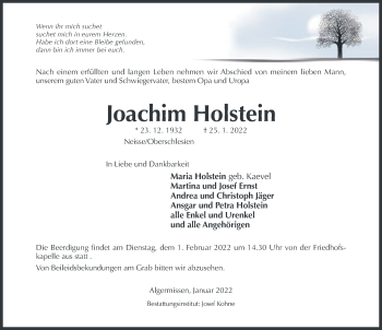 Traueranzeige von Joachim Holstein von Hildesheimer Allgemeine Zeitung