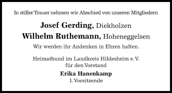 Traueranzeige von Josef Gerding von Hildesheimer Allgemeine Zeitung