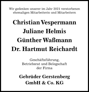 Traueranzeige von Juliane Helmis von Hildesheimer Allgemeine Zeitung