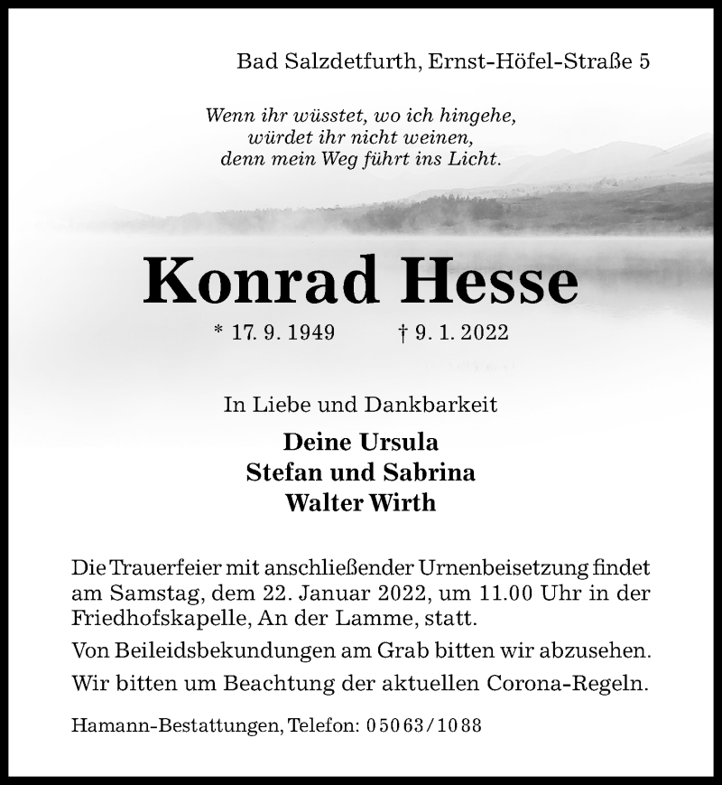  Traueranzeige für Konrad Hesse vom 17.01.2022 aus Hildesheimer Allgemeine Zeitung