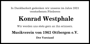 Traueranzeige von Konrad Westphale von Hildesheimer Allgemeine Zeitung