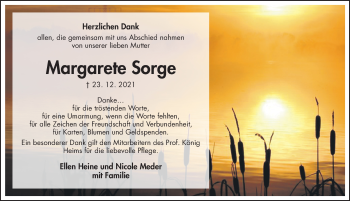 Traueranzeige von Margarete Sorge von Hildesheimer Allgemeine Zeitung