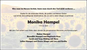 Traueranzeige von Monika Hampel von Hildesheimer Allgemeine Zeitung