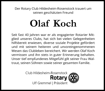 Traueranzeige von Olaf Koch von Hildesheimer Allgemeine Zeitung