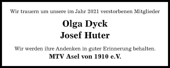 Traueranzeige von Olga Dyck von Hildesheimer Allgemeine Zeitung