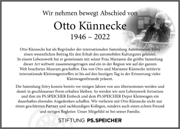 Traueranzeige von Otto Künnecke von Hildesheimer Allgemeine Zeitung