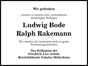 Traueranzeige von Ralph Rakemann von Hildesheimer Allgemeine Zeitung