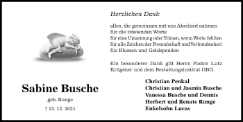 Traueranzeige von Sabine Busche von Hildesheimer Allgemeine Zeitung