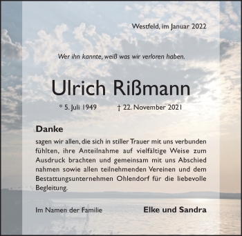 Traueranzeige von Ulrich Rißmann von Hildesheimer Allgemeine Zeitung