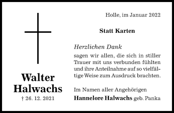 Traueranzeige von Walter Halwachs von Hildesheimer Allgemeine Zeitung