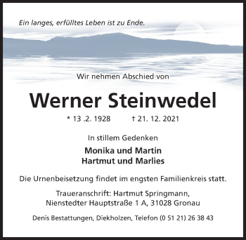 Traueranzeige von Werner Steinwedel von Hildesheimer Allgemeine Zeitung