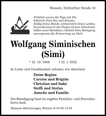 Traueranzeige von Wolfgang Siminischen von Hildesheimer Allgemeine Zeitung