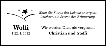 Traueranzeige von Wolfi  von Hildesheimer Allgemeine Zeitung