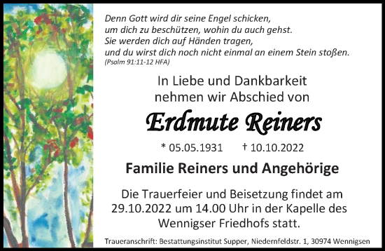 Traueranzeige von Erdmute Reiners von Hildesheimer Allgemeine Zeitung