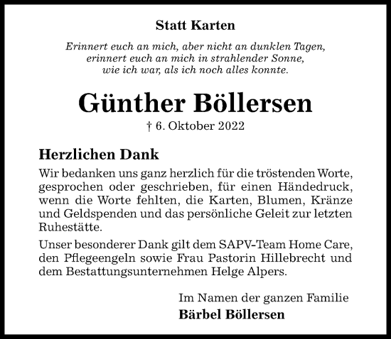 Traueranzeige von Günther Böllersen von Hildesheimer Allgemeine Zeitung