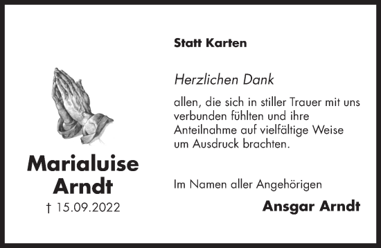 Traueranzeige von Marialuise Arndt von Hildesheimer Allgemeine Zeitung