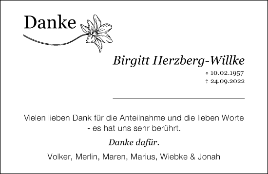 Traueranzeige von Birgitt Herzberg-Willke von Hildesheimer Allgemeine Zeitung