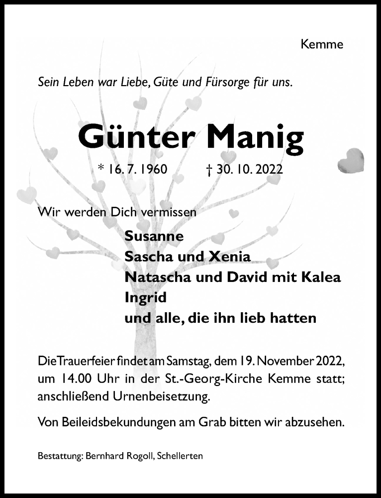  Traueranzeige für Günter Manig vom 10.11.2022 aus Hildesheimer Allgemeine Zeitung