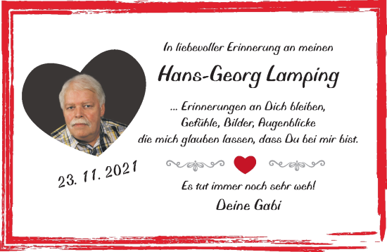 Traueranzeige von Hans-Georg Lamping von Hildesheimer Allgemeine Zeitung