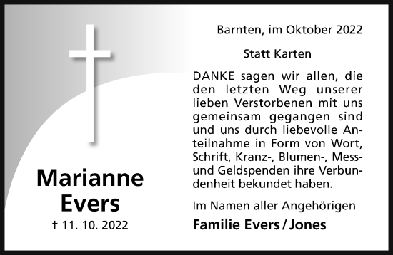 Traueranzeige von Marianne Evers von Hildesheimer Allgemeine Zeitung