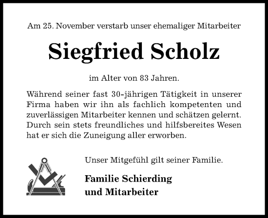 Traueranzeige von Siegfried Scholz von Hildesheimer Allgemeine Zeitung