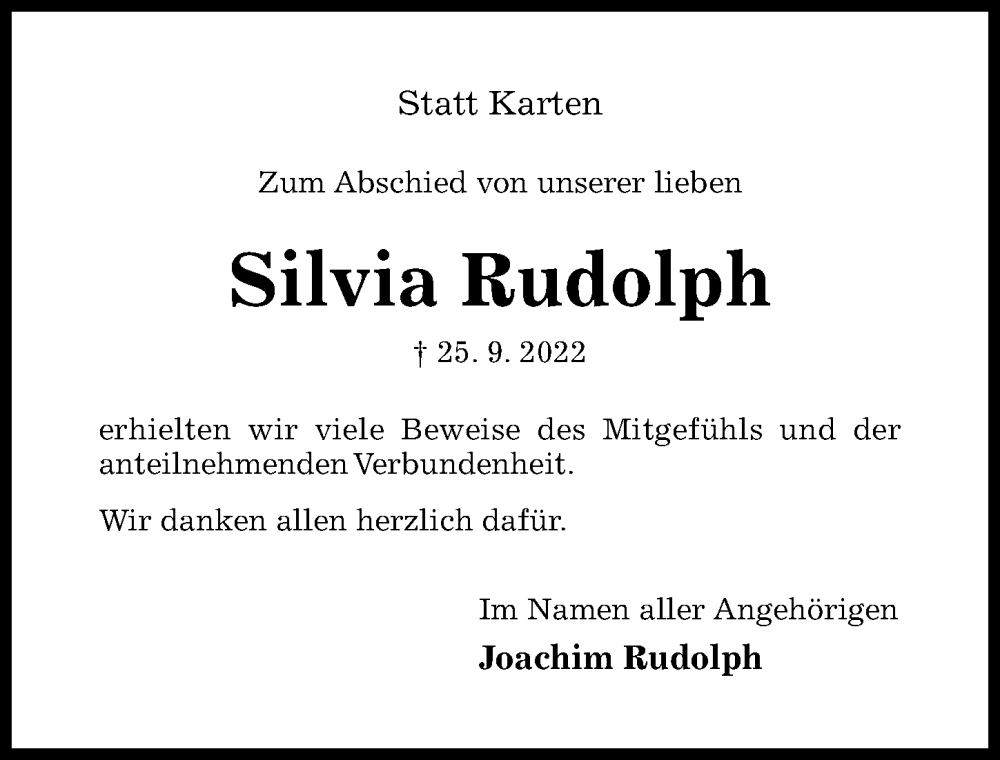  Traueranzeige für Silvia Rudolph vom 05.11.2022 aus Hildesheimer Allgemeine Zeitung
